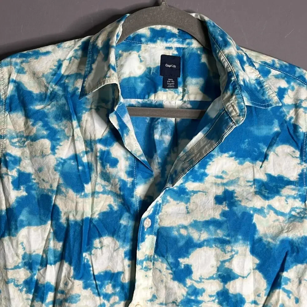GapKids Boys Short Sleeve Button Down Shirt Featuring Beach Scene XXL
